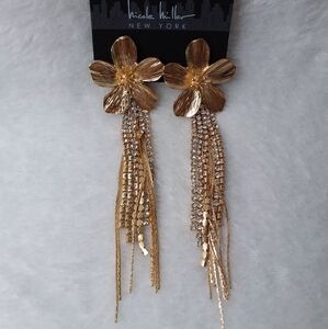Multi-dangle Pierce Earrings Gold Tone Blossom Nicole Miller